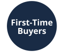 A dark blue circle with the words 'First-Time Buyers' written in white, centered within the circle.